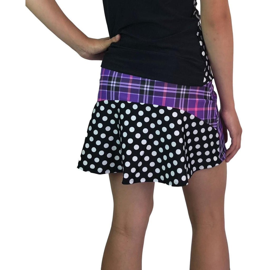 Purple Plaid w/ Polka Dots Athletic Flutter Golf, Running, Tennis Skort w/ pockets- Golf Skirt - Smash Dandy