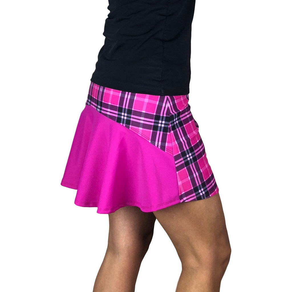 Pink Plaid w/ Pink Athletic Flutter Golf, Running, Tennis Skort w/ pockets- Golf Skirt - Smash Dandy