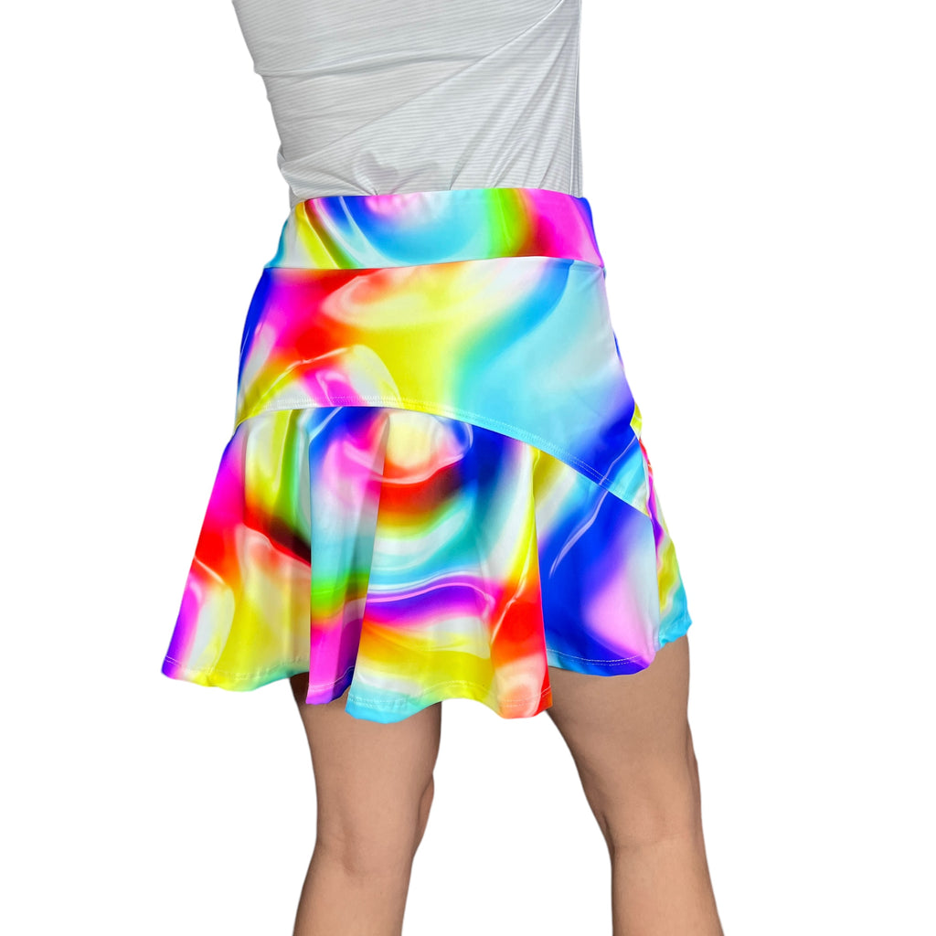 Neon Rainbow Poly Orb Flutter Golf, Running, Tennis, Pickleball Skort - Smash Dandy