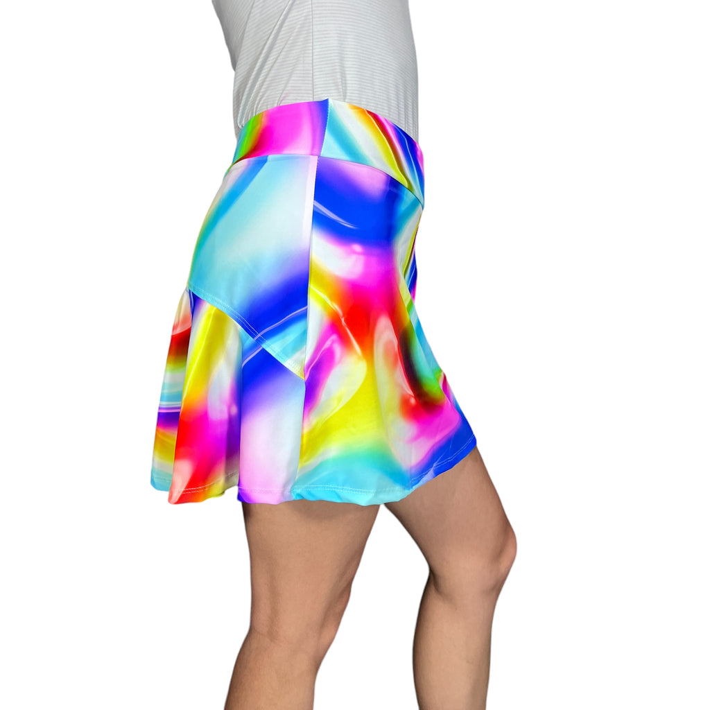 Neon Rainbow Poly Orb Flutter Golf, Running, Tennis, Pickleball Skort - Smash Dandy