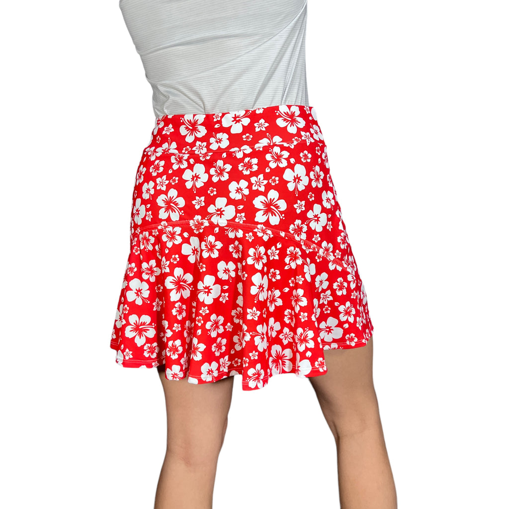 Red Hibiscus Hawaiian Floral Flutter Golf, Running, Tennis Skort - Smash Dandy