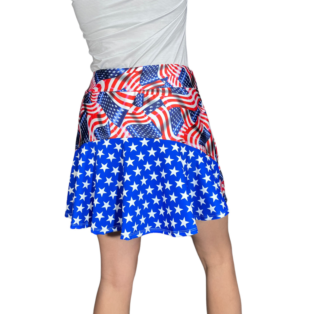 USA Flags w/ Stars Patriotic Athletic Flutter Skort - Smash Dandy