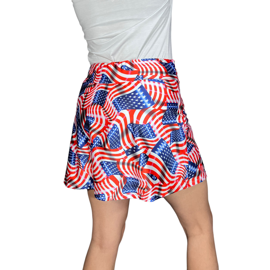 USA Flag Print Athletic Slim Golf Skort w/ pocket - Pickleball or Tennis Skirt