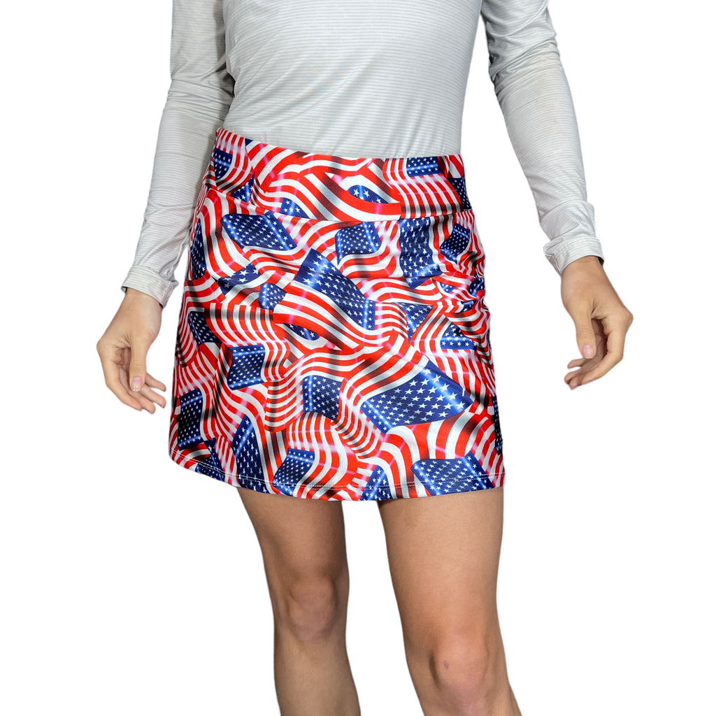 USA Flag Print Athletic Slim Golf Skort w/ pocket - Pickleball or Tennis Skirt - Smash Dandy