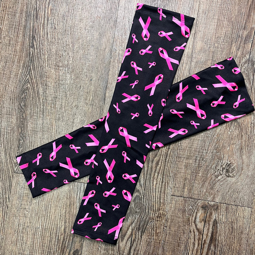 Compression Arm Sleeves in Pink Ribbon Breast Cancer Awareness Print Spandex - Smash Dandy