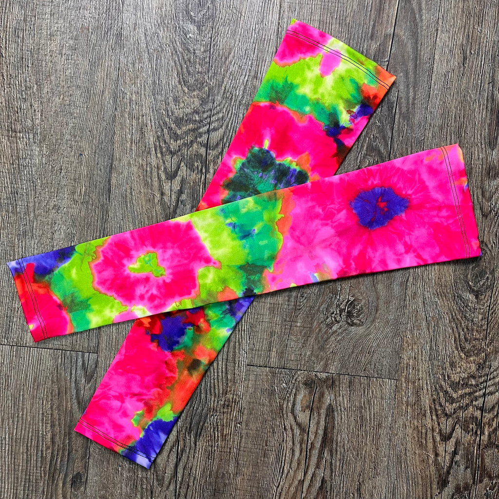 Compression Arm Sleeves in Pink Tie Dyed Print Spandex - Smash Dandy