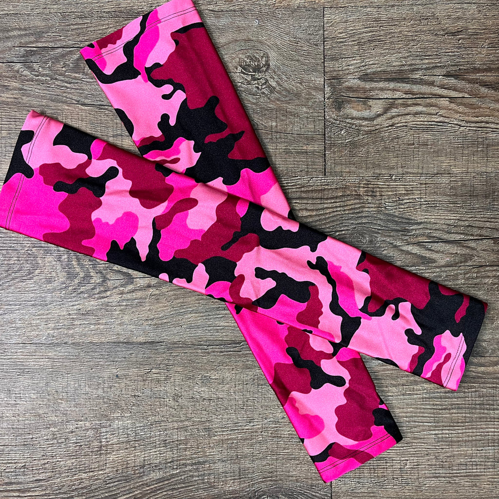 Compression Arm Sleeves in Pink Camouflage Print Spandex - Smash Dandy