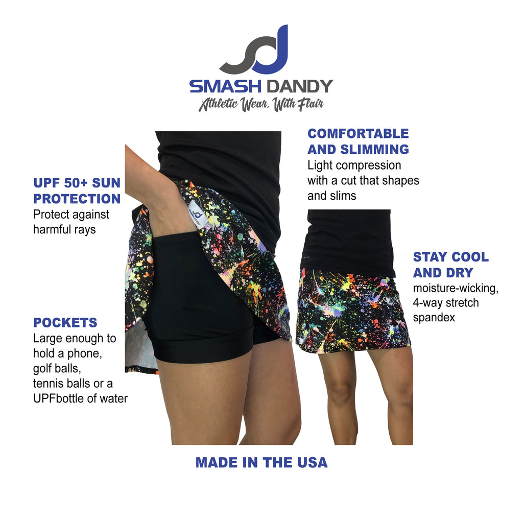 Peacock Printed Athletic Flutter Skort - Golf or Tennis Skirt - Smash Dandy