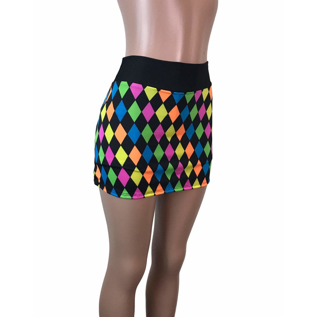 Neon Diamond Print Athletic Slim Skirt w/ built in compression shorts and pocket- tennis skirt, golf skirt, running skirt - Smash Dandy