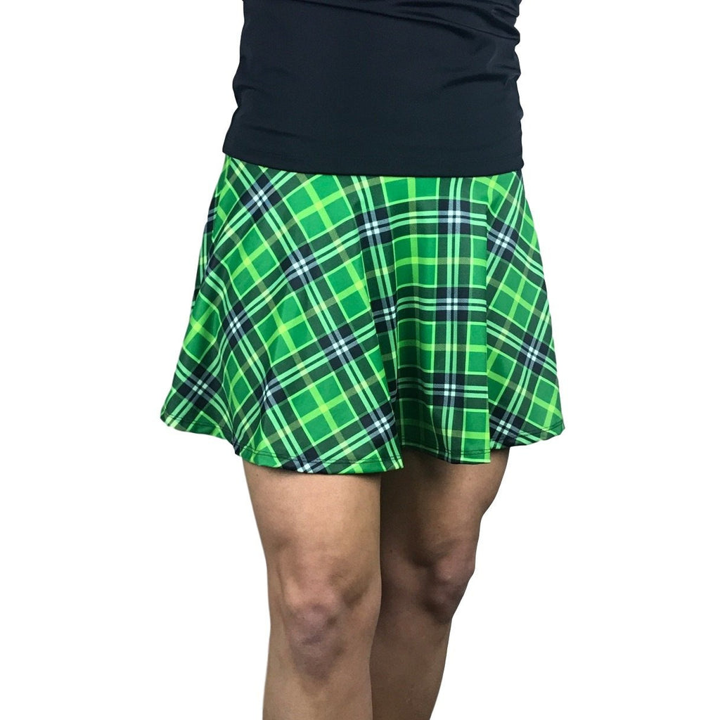 Green Plaid Athletic Skirt w/ built in compression shorts - Smash Dandy