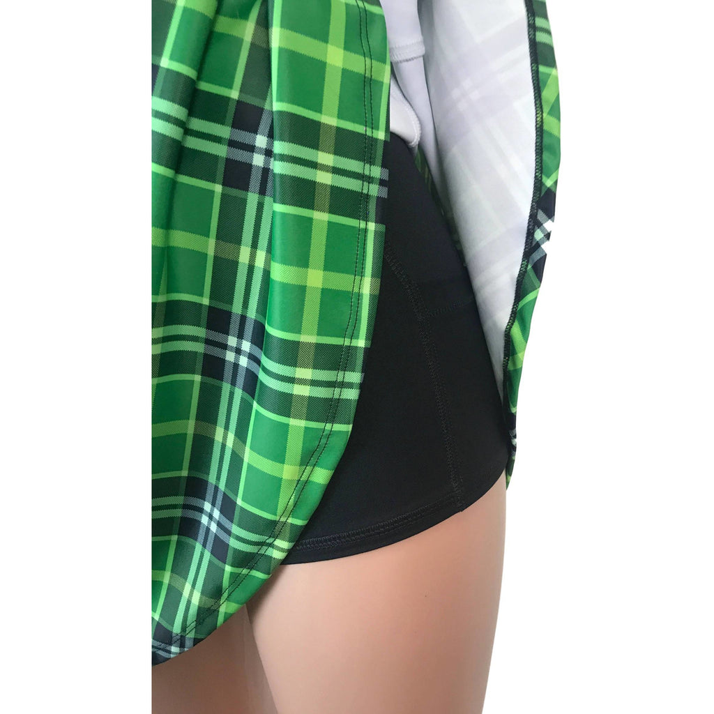 Green Plaid Athletic Skirt w/ built in compression shorts - Smash Dandy