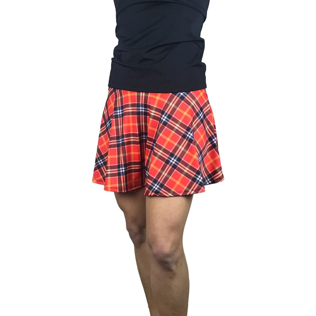 Red Plaid Athletic Skirt w/ built in compression shorts and pockets - Smash Dandy