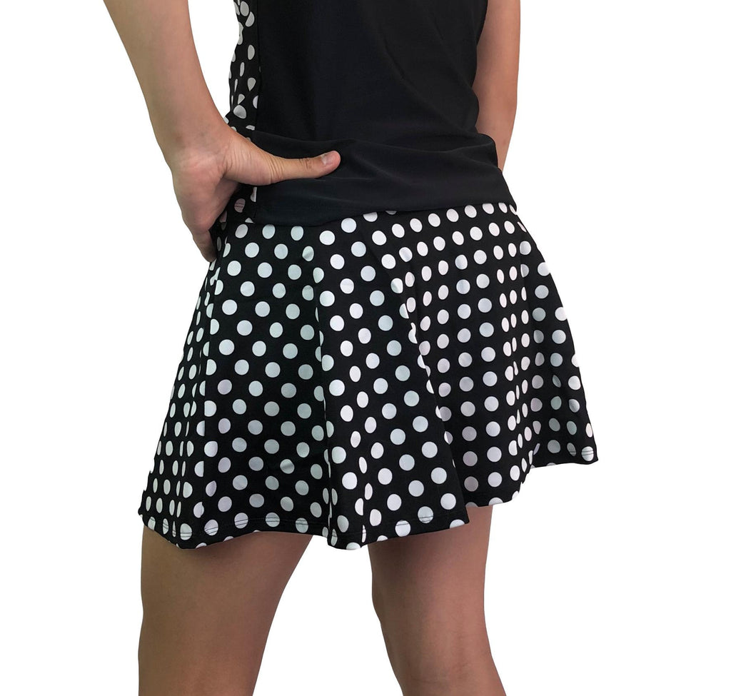 Polka Dot Athletic Flare Skirt w/ compression shorts and pocket- tennis skirt, golf skirt, running skirt - Smash Dandy