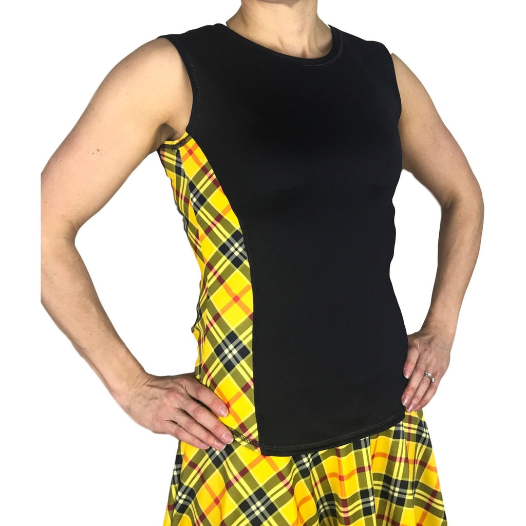 Yellow Plaid Women's Athletic Outfit- Athletic Oufit, Running Outfit, Golf Apparel, Tennis Outfit Skirt w/ built in compression shorts - Smash Dandy