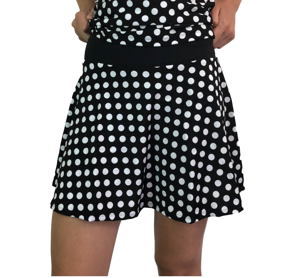 Polka Dot Athletic Flare Skirt w/ compression shorts and pocket- tennis skirt, golf skirt, running skirt - Smash Dandy