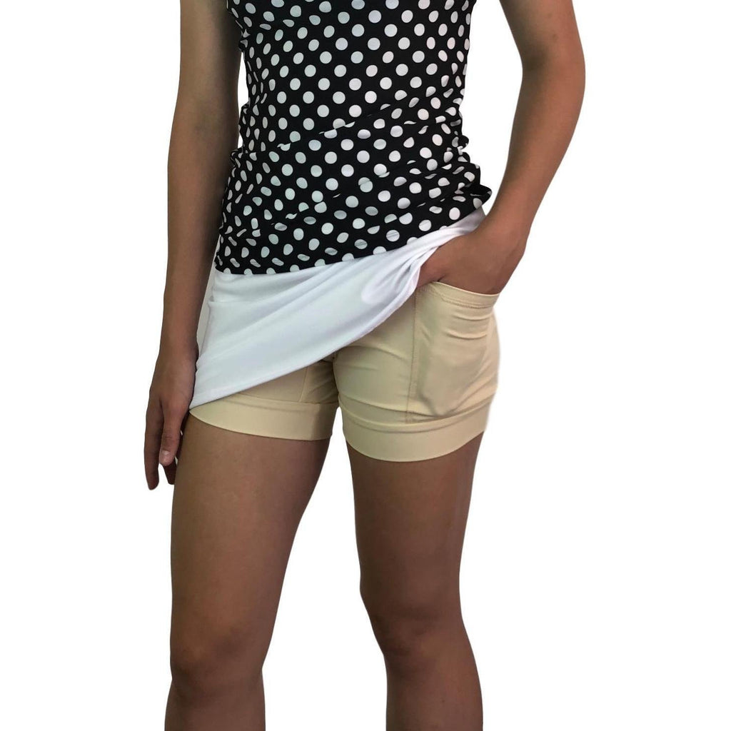 White Athletic Flutter Golf, Running, Tennis Skort w/ pockets- Golf Skirt - Smash Dandy