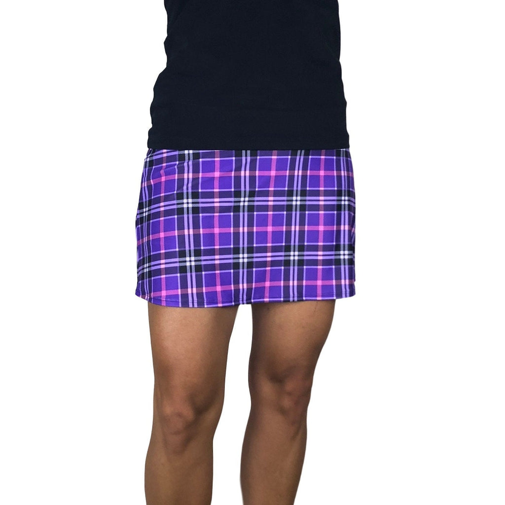 Purple Plaid Print Athletic Slim Golf Skort w/ pocket- Golf Skirt - Smash Dandy