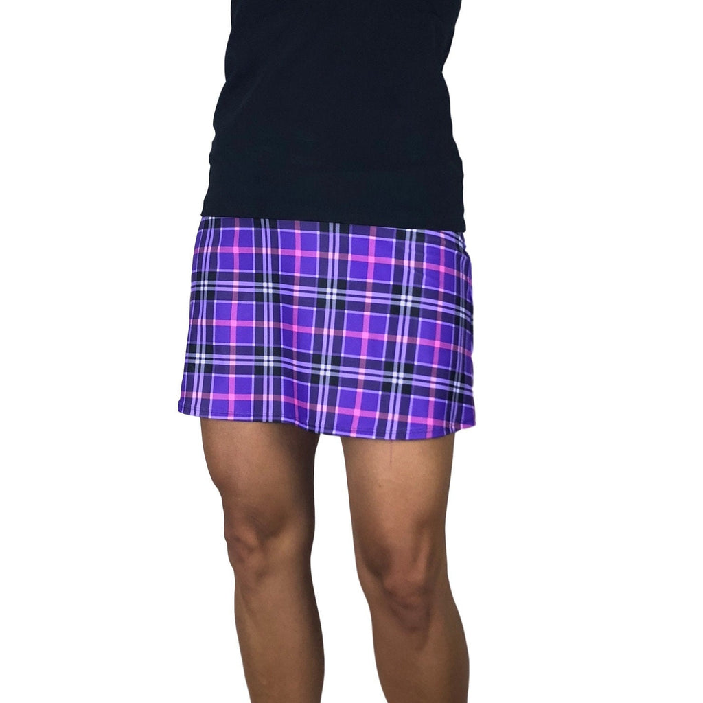 Purple Plaid Print Athletic Slim Golf Skort w/ pocket- Golf Skirt - Smash Dandy