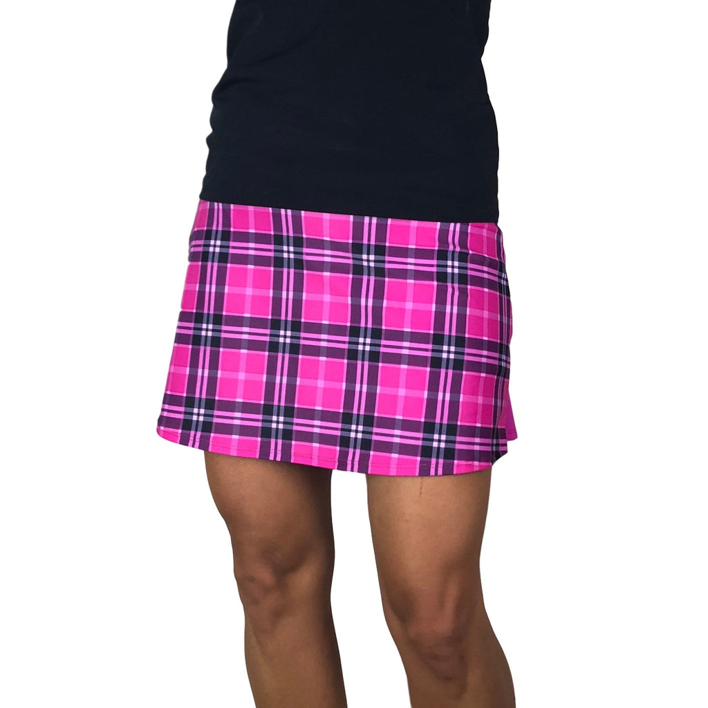 Pink Plaid w/ Pink Athletic Flutter Golf, Running, Tennis Skort w/ pockets- Golf Skirt - Smash Dandy
