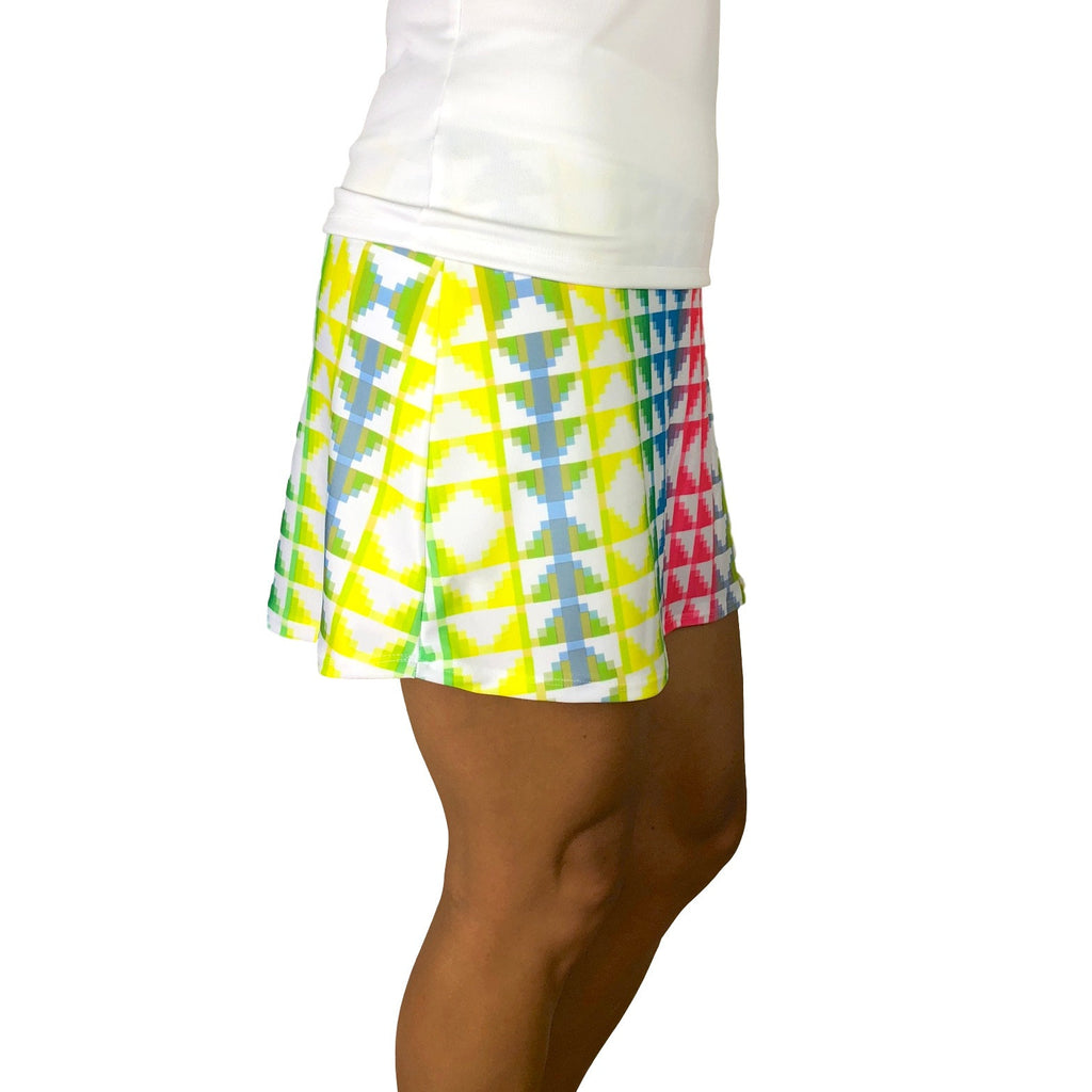 Neon Tetris Print Athletic Slim Golf Skirt w/ built in compression shorts and pockets - Smash Dandy