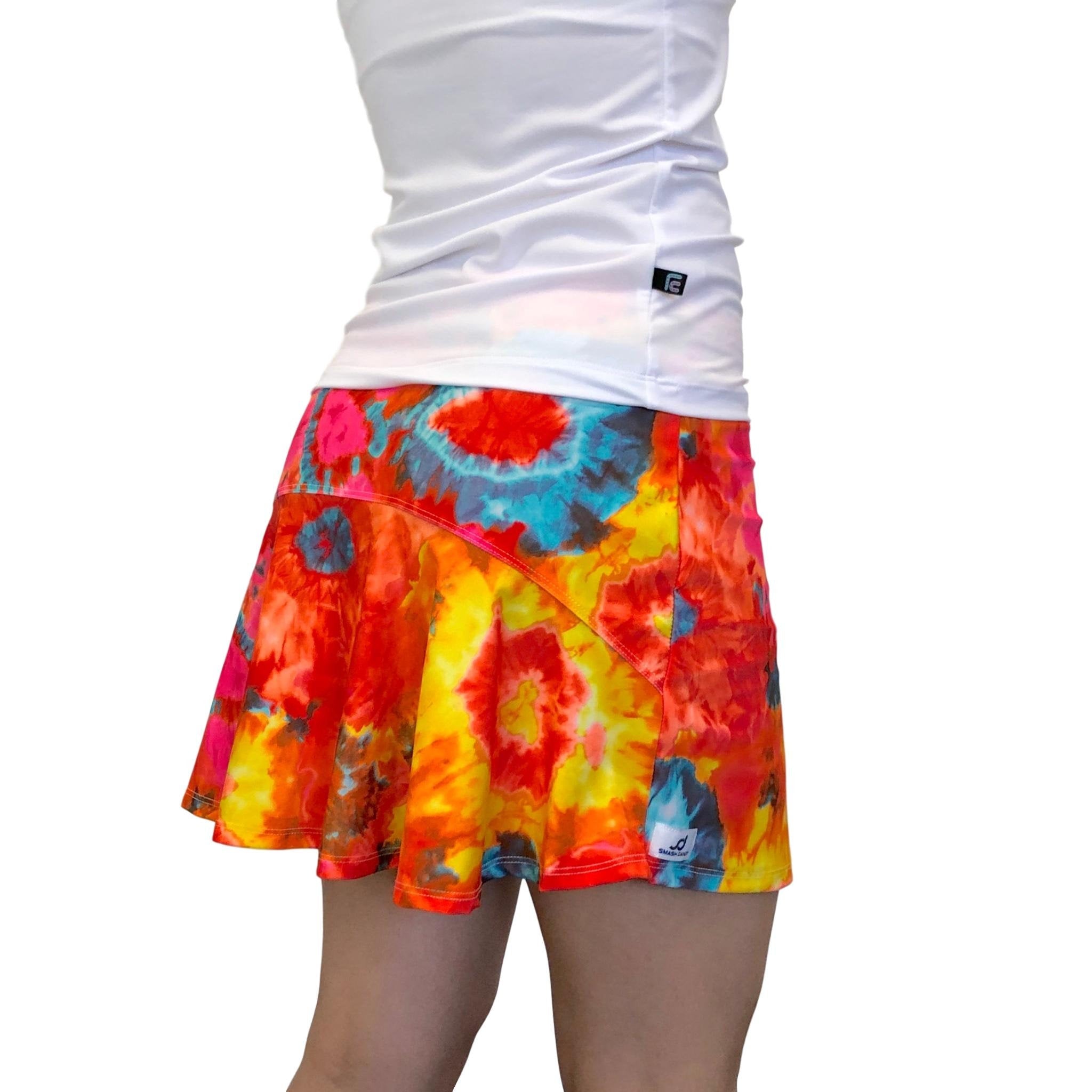 Orange Tie Dye Athletic Flutter Golf, Running, Tennis Skort w