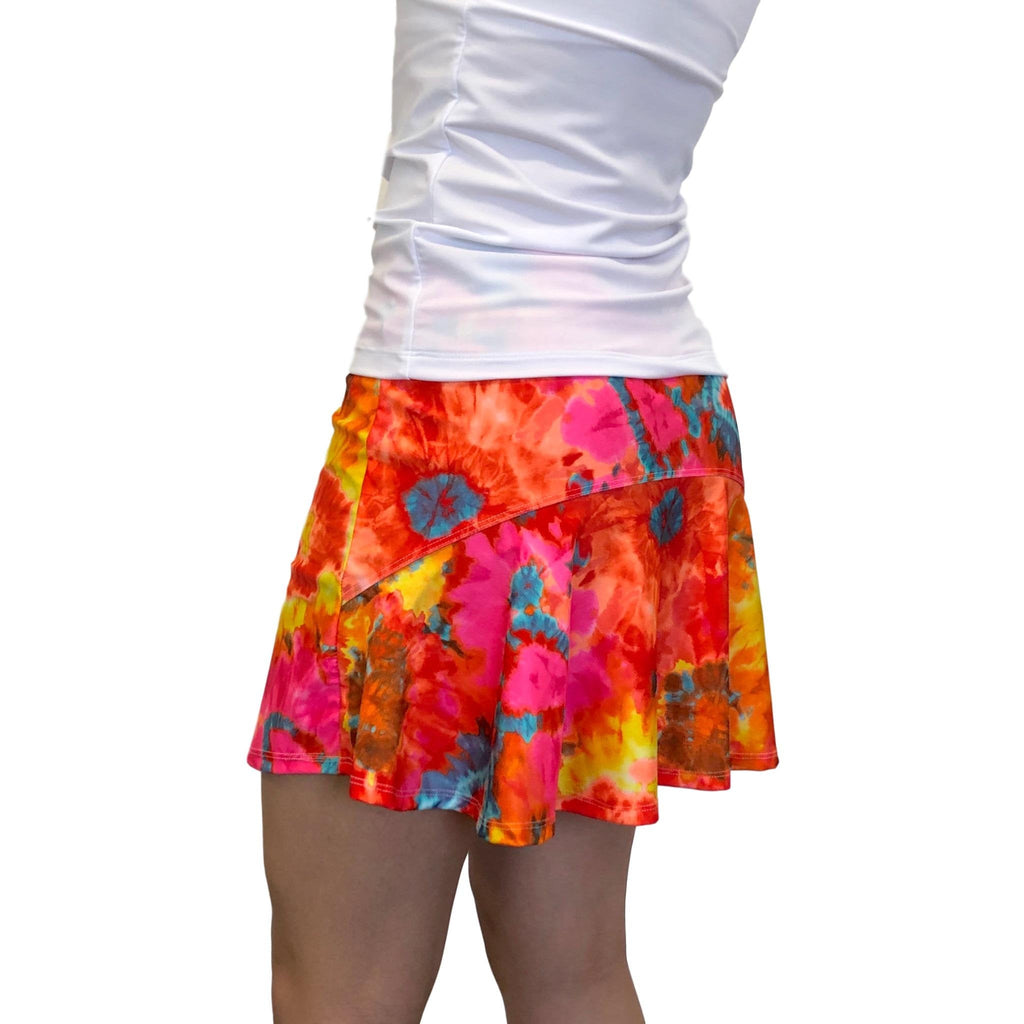 Orange Tie Dye Athletic Flutter Golf, Running, Tennis Skort w/ pockets- Golf Skirt - Smash Dandy