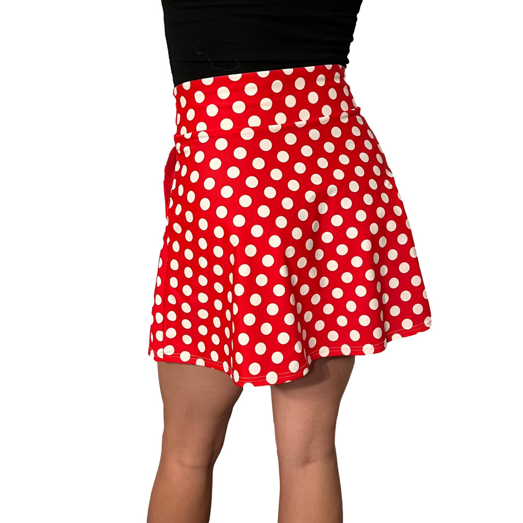 A-Line Skirt w/Optional Pockets - Red & White Polka Dot Minnie Print - Smash Dandy